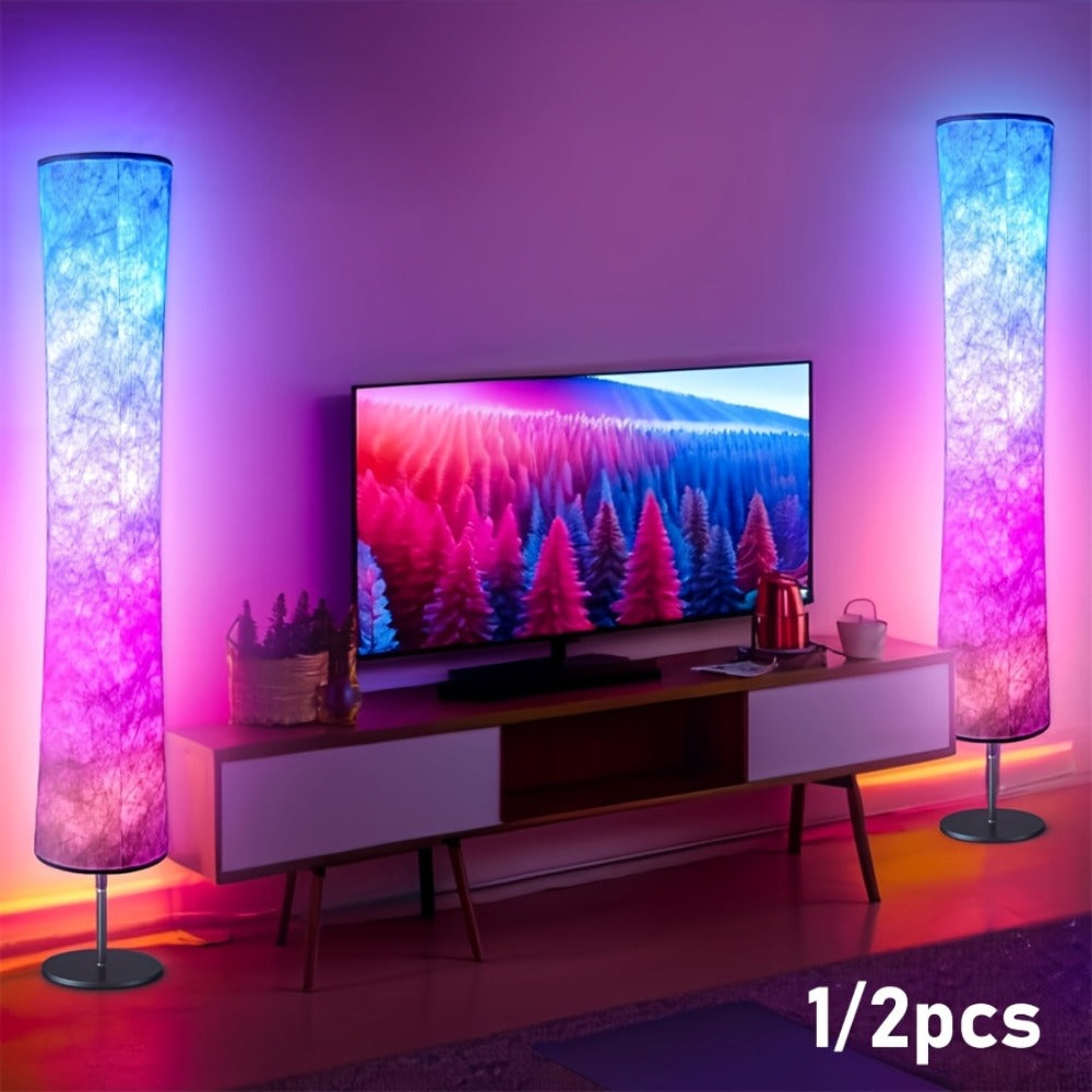 RGB Smart Floor Lamp 16 Million Colors, Music Sync, App & Remote Control, Scene Modes, White Fabric Shade Standing Lamp for Living Room