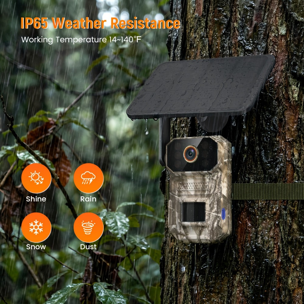 Solar Cellular Trail Camera 1920P No WiFi, 4G LTE Wildlife & Property Monitoring, PIR Motion Sensor