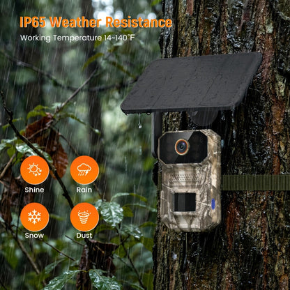 Solar Cellular Trail Camera 1920P No WiFi, 4G LTE Wildlife & Property Monitoring, PIR Motion Sensor