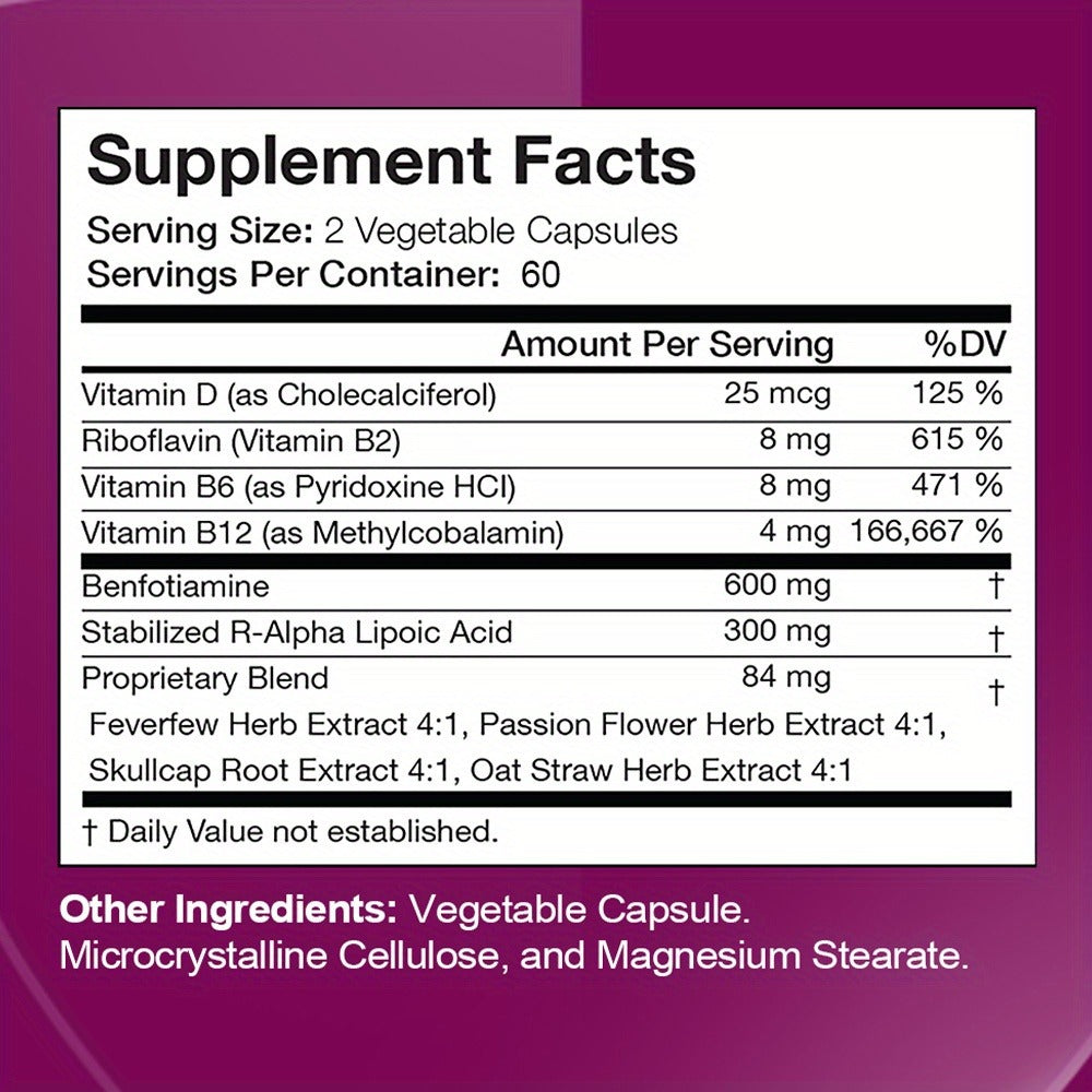 Neurohealth Supplement with Vitamins B1 & B12, Brain, Nerve & Energy Support Premium Formula for Women & Men