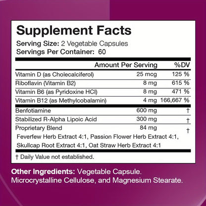 Neurohealth Supplement with Vitamins B1 & B12, Brain, Nerve & Energy Support Premium Formula for Women & Men