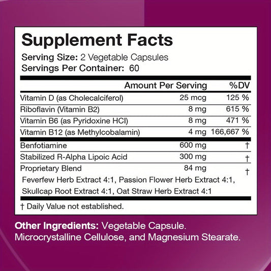 Neurohealth Supplement with Vitamins B1 & B12, Brain, Nerve & Energy Support Premium Formula for Women & Men