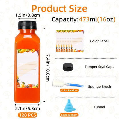 Plastic Juice Bottles with Caps 128pcs Bulk - Clear Reusable Beverage Bottles with Lids for Entryways, Bedrooms and Living Spaces