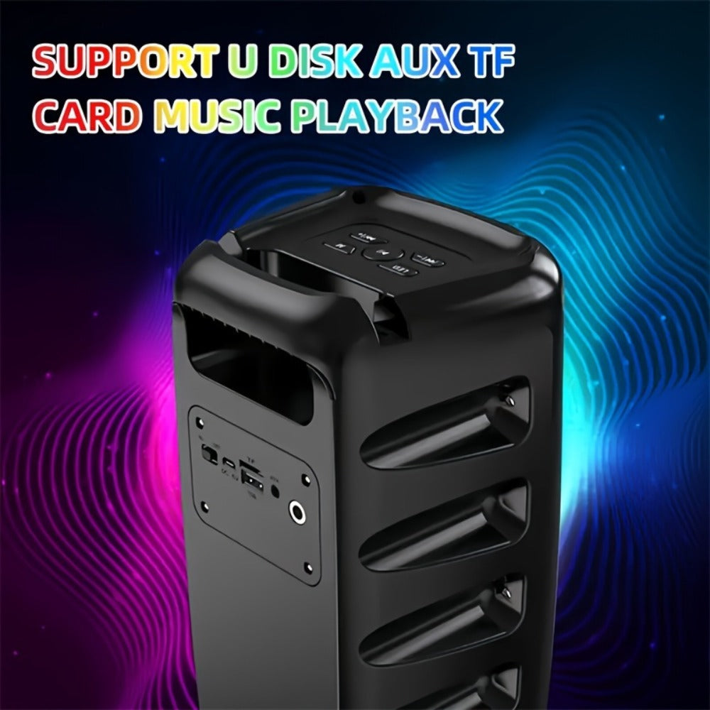 Portable PA Speaker Twin-Ring RGB Wireless Unit with TWS, Tablet Holder and Wired Microphone