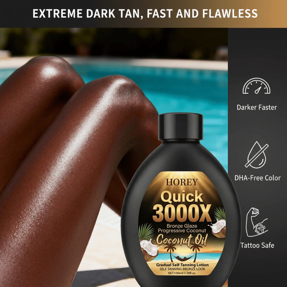 Coconut Oil Self-Tanning Lotion 100ml in Black Flip-Cap Bottle with Gold Label for Body Application
