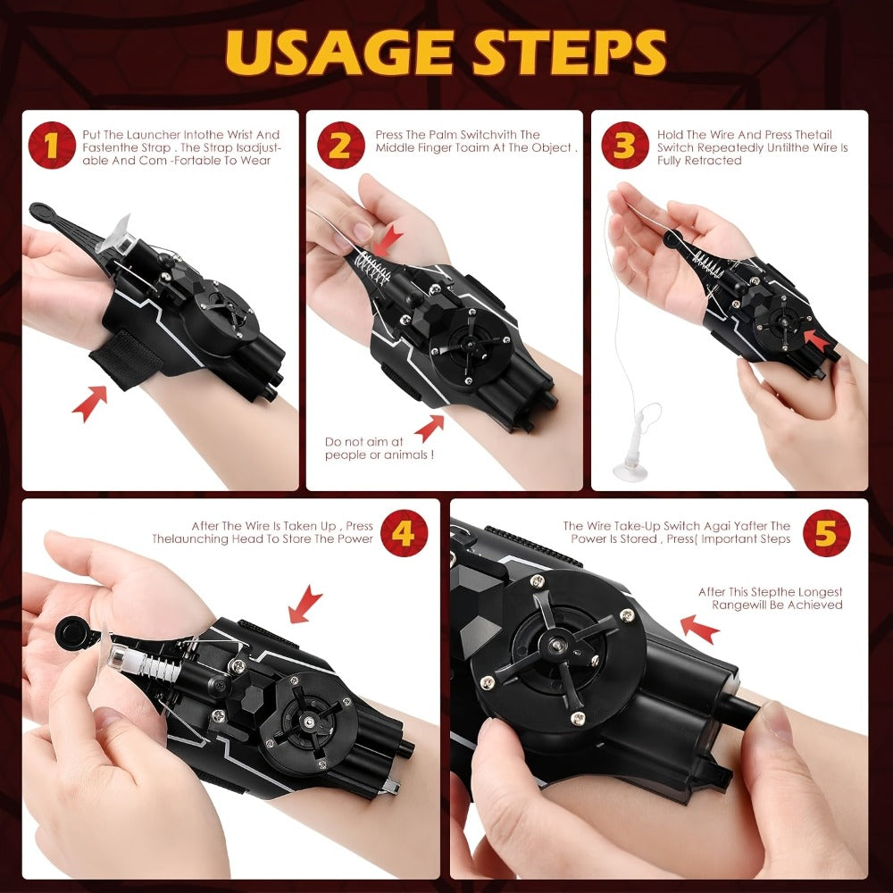 Spider Web Shooter Wrist Toy for Kids - 8ft Realistic Web Launcher with Suction Cup, String Gloves & Launcher