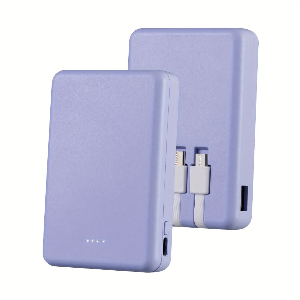 Power Bank Slim 5000mAh or 10000mAh with Built-In USB-C Cable, Four-Device Layout and LED Display