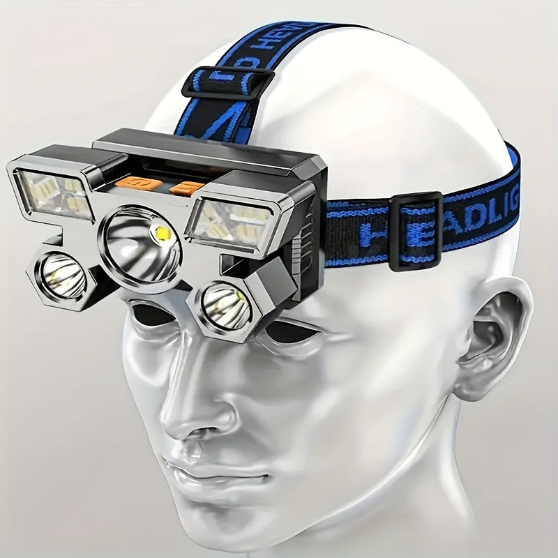 Two-Pack Rechargeable Headlamps with Five LEDs, Four Modes, 90° Tilt, IP44 Marking and Two USB Cables