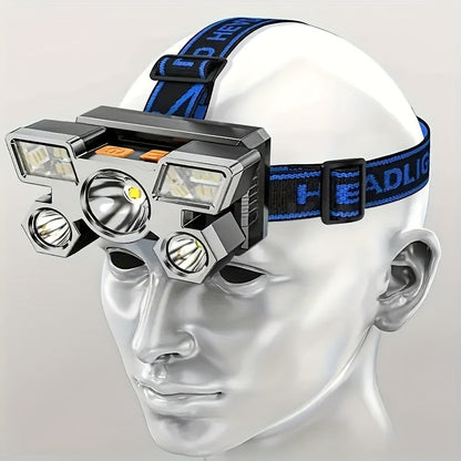 Two-Pack Rechargeable Headlamps with Five LEDs, Four Modes, 90° Tilt, IP44 Marking and Two USB Cables