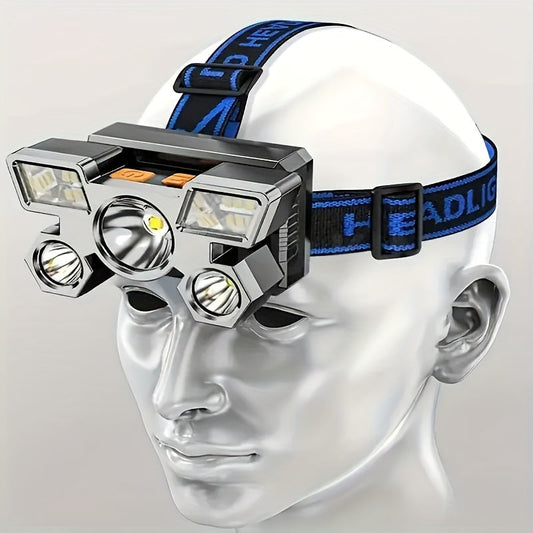 Two-Pack Rechargeable Headlamps with Five LEDs, Four Modes, 90° Tilt, IP44 Marking and Two USB Cables