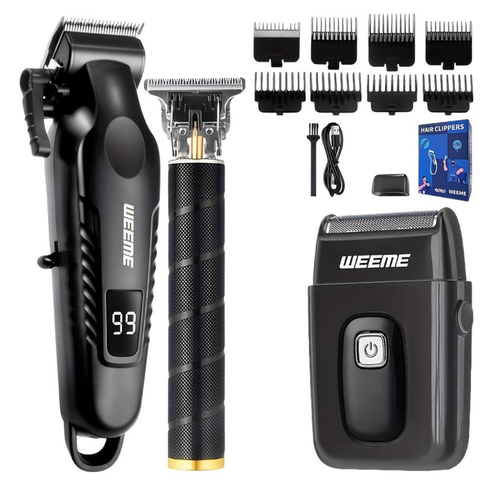 3-in-1 Hair Clipper Grooming Kit for Men – WEEME USB Rechargeable Cordless Beard Trimmer & Body Shaver Set, Home Barber Hair Cutting Kit