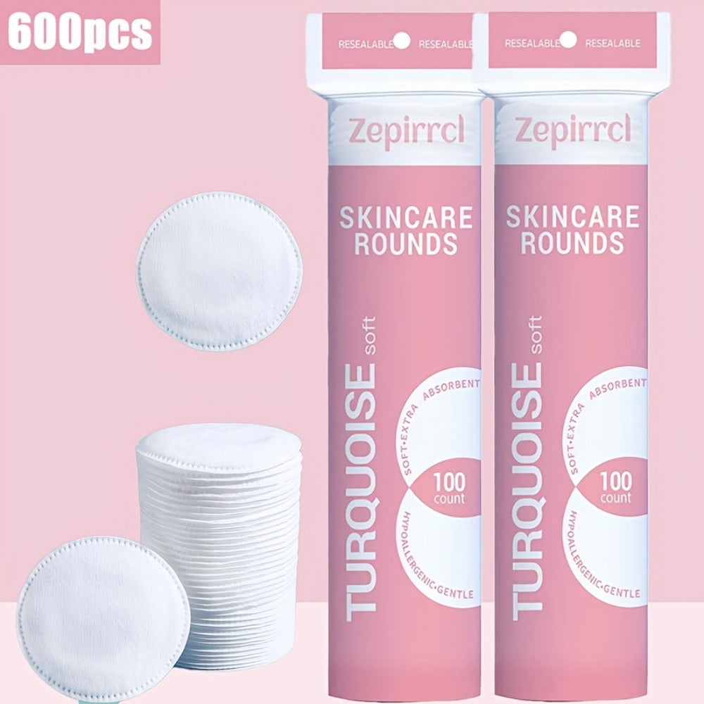 Cotton Rounds Makeup Remover Pads 600pcs – Soft Lint-Free Disposable Facial Cleansing Pads for All Skin Types, Toner Application