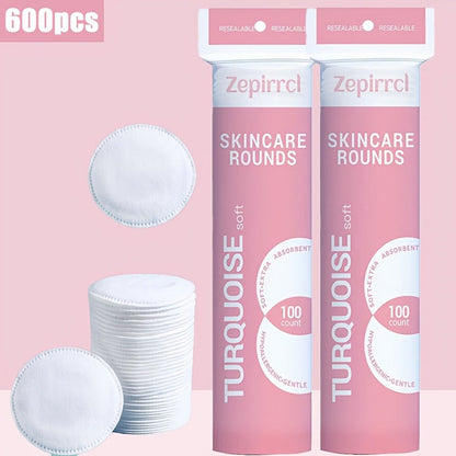 Cotton Rounds Makeup Remover Pads 600pcs – Soft Lint-Free Disposable Facial Cleansing Pads for All Skin Types, Toner Application