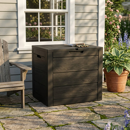 Deck Box Flip Top Resin Secure Lid | Patio Pool Backyard Cushion Garden