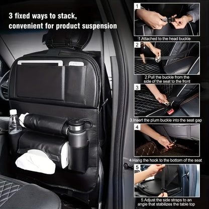 Car Rear Seat Organizer with Foldable Table, Footrest, Cup Holder, Tissue Box & Laptop Base – 2-Piece Premium Back Seat Storage Box Travel