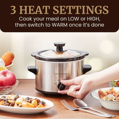 Mini Slow Cooker 1.5QT & 2.0QT with Adjustable Temperature Ceramic Crock & Glass Lid, Small Slow Cooker for Sauces Dips Soups Stews