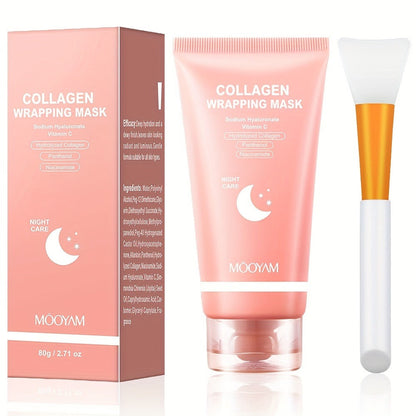 Collagen Night Mask Korean Skincare, Gel Face Mask with Applicator Brush, Hydrolyzed Collagen, Niacinamide