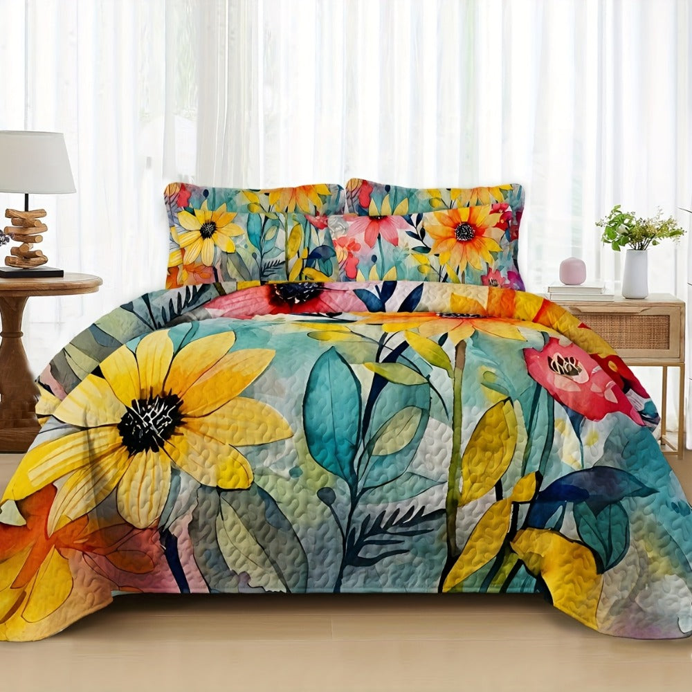 Boho Quilt Comforter Set Twin Full Queen King – Floral Bedding Lightweight Soft Microfiber Reversible Bedspread for Women Girls 2/3 Pcs