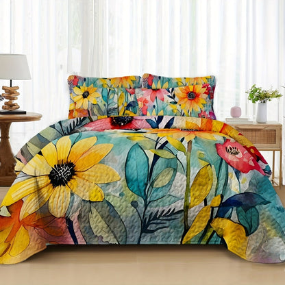 Boho Quilt Comforter Set Twin Full Queen King – Floral Bedding Lightweight Soft Microfiber Reversible Bedspread for Women Girls 2/3 Pcs