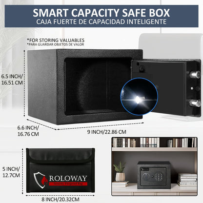 Safe Box with Keys Fireproof Bag Included Heat Resistant Secure Home Office Storage Lock Box for Entryways, Bedrooms and Living Spaces