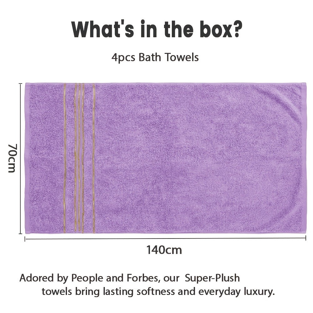 Bath Towels Set 4-Pack 620GSM Bamboo Cotton Blend in Pink, Navy, Gray, Blue or Purple for Home and Guest Use