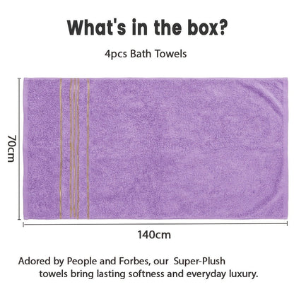 Bath Towels Set 4-Pack 620GSM Bamboo Cotton Blend in Pink, Navy, Gray, Blue or Purple for Home and Guest Use
