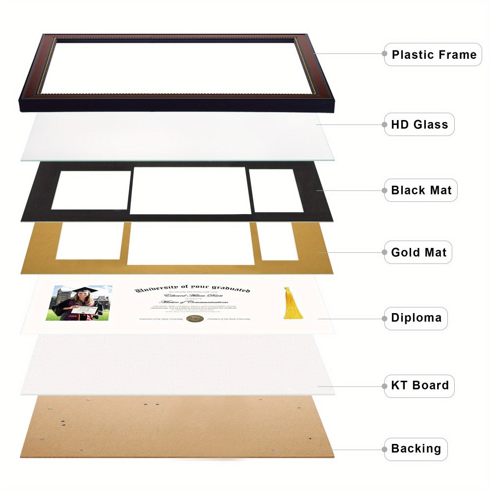 Diploma Frame 11x22 with Tassel Holder for 8.5x11 Certificate and 5x7 Photo, Mahogany Frame with Gold Beads