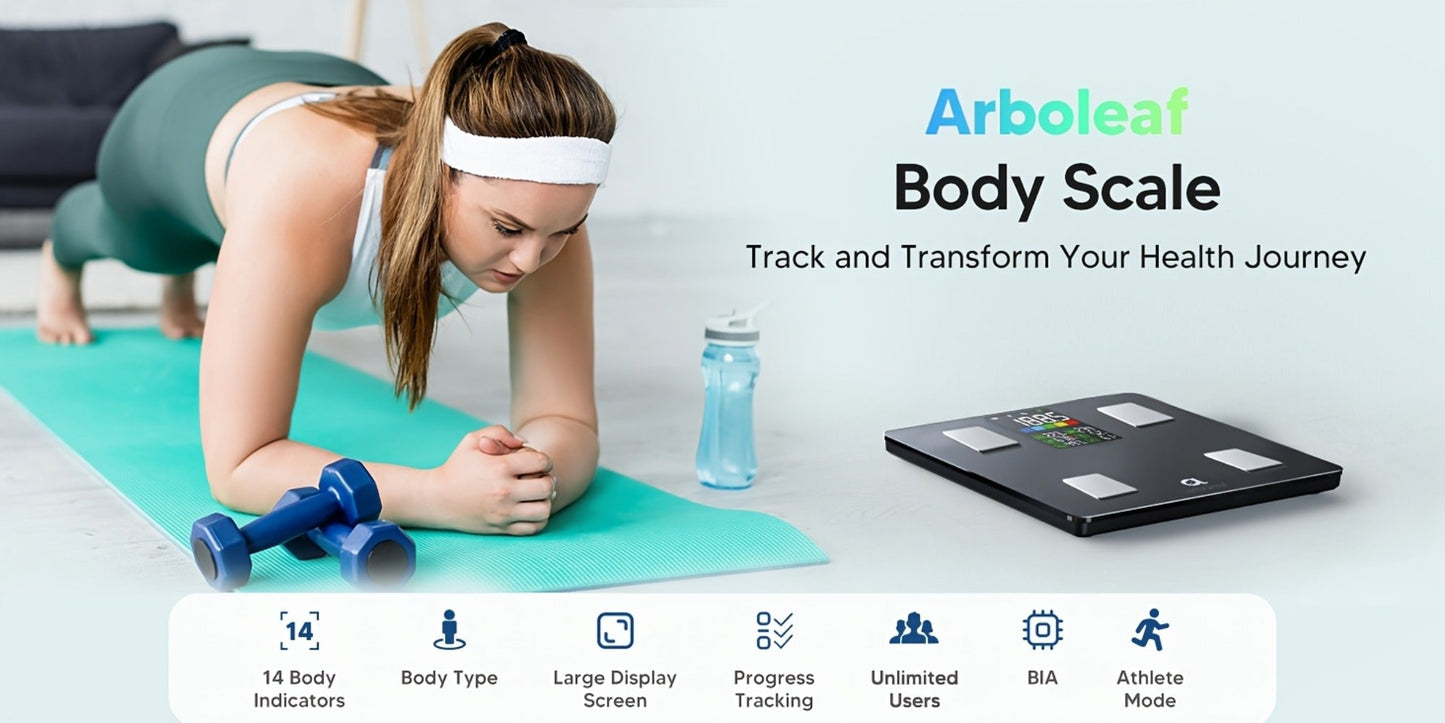 Smart Body Scale 14-in-1, Body Fat Scale with BMI, Mass & 14 Health Metrics, Wireless Bluetooth App Sync