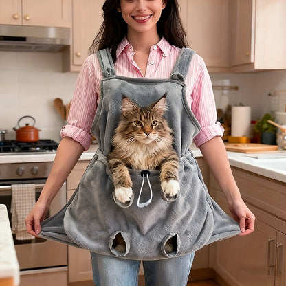 Cat Sling Carrier Wearable Apron – Soft Fleece Lined Hands-Free Cat Carrier with Paw Vents, Adjustable Drawstring Convertible Pet Bag