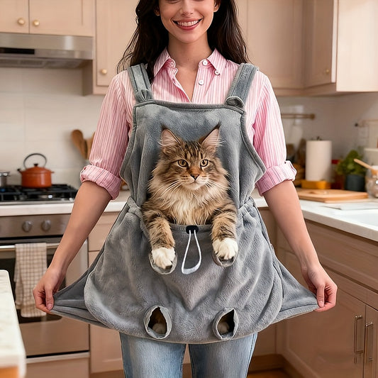 Cat Sling Carrier Wearable Apron – Soft Fleece Lined Hands-Free Cat Carrier with Paw Vents, Adjustable Drawstring Convertible Pet Bag