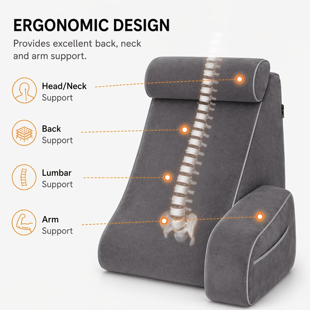 Reading Pillow for Adults Bed Rest Pillow with Arms 19 Inch Back Support Cushion Removable for Entryways, Bedrooms and Living Spaces
