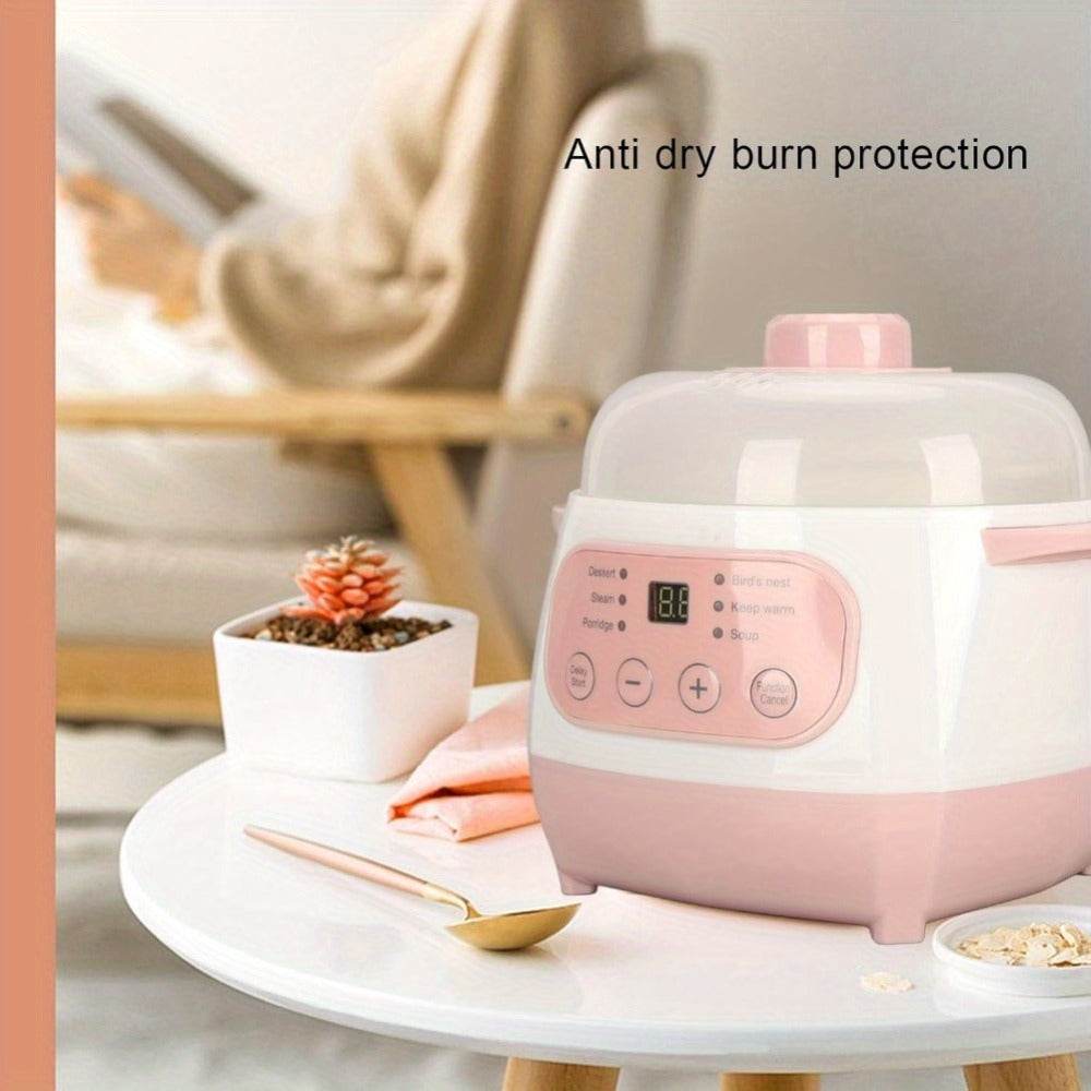 Electric Ceramic Stew Pot 1L 200W Anti Dry Burn 24H Intelligent Reservation Slow Cooker for Entryways, Bedrooms and Living Spaces
