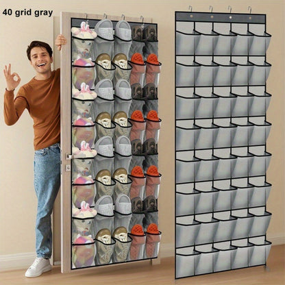 Over Door Shoe Organizer 40 Pockets - Fabric Mesh Hanging Storage with Slip Hooks for Shoes, Cruise Ship Essentials