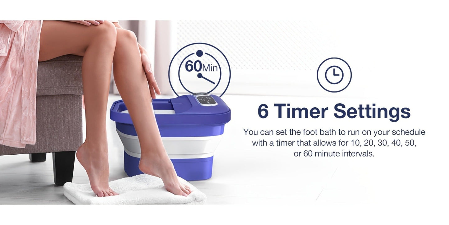 Foot Spa Massager Collapsible with Heater & Temperature Control – Foot Bath with Bubbles, 6 Massage Rollers, Vibration