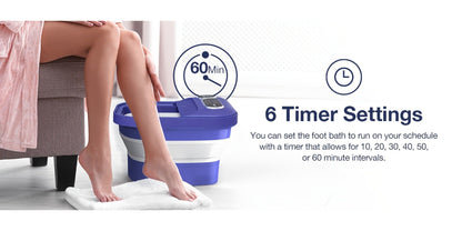 Foot Spa Massager Collapsible with Heater & Temperature Control – Foot Bath with Bubbles, 6 Massage Rollers, Vibration