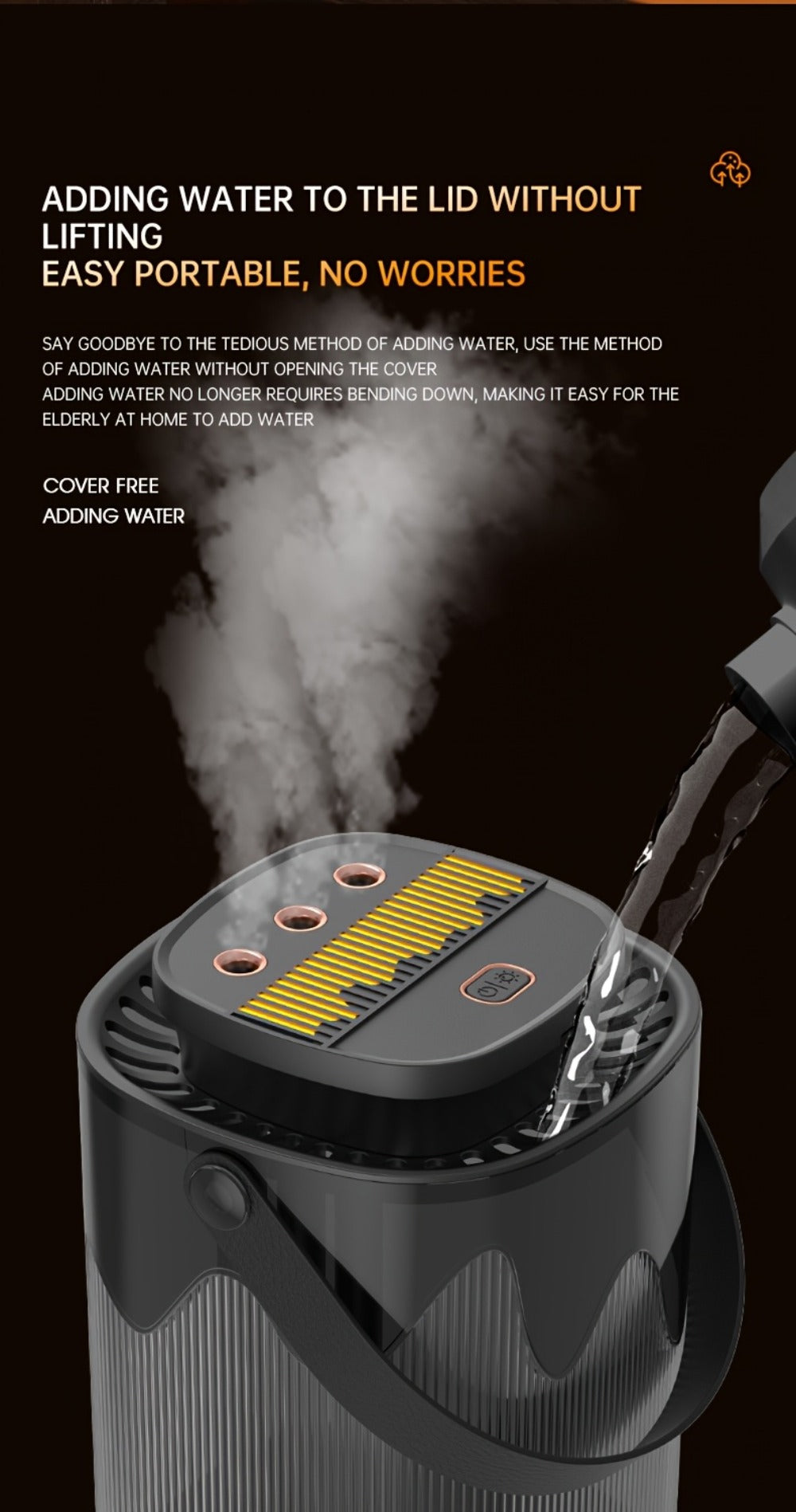 Large Desktop Humidifier with Night Light, 101oz 3-Nozzle USB Rechargeable Cool Mist Humidifier for Bedroom