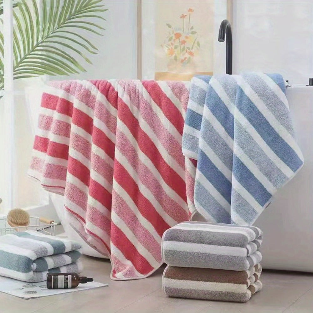 Towel Set 8 Piece 280GSM Two-Color Striped Mix with 2 Bath, 2 Face and 4 Hand Towels for Home and Guest Use