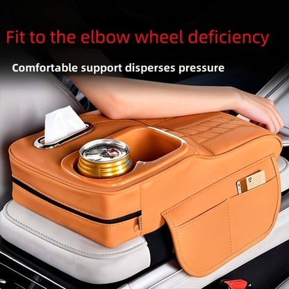Center Console Tray Organizer with Cup Holder, Tissue Slot and Six Color Options in Black, Orange, Red, Brown or Beige
