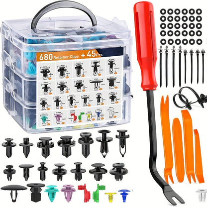 Automotive Fastener Clips Kit 680pcs + Removal Tools – Universal Car Door Panel Bumper Fender Rivet Push Clips Expansion Screws Replacement