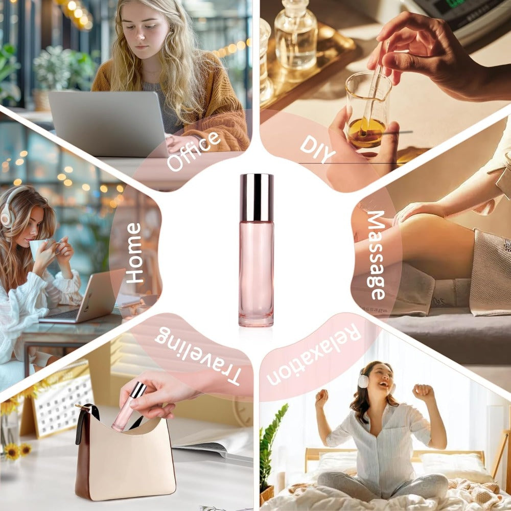 Essential Oil Roller Bottles 14 Pack 10ml – Refillable Glass Roll-On Perfume Containers with Stainless Steel Roller Balls, Opener & Funnel