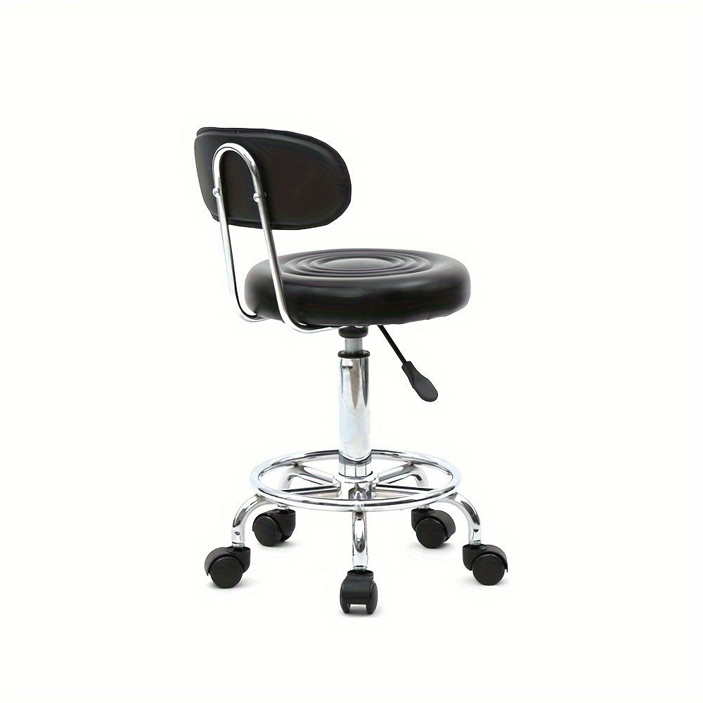 Cushioned Salon Stool with Backrest & Adjustable Height 18.9"-22.8" – Round 360° Swivel Chair for Hair Salon Spa Barbershop Office Home