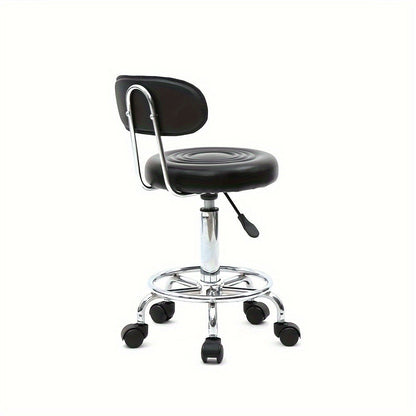 Cushioned Salon Stool with Backrest & Adjustable Height 18.9"-22.8" – Round 360° Swivel Chair for Hair Salon Spa Barbershop Office Home