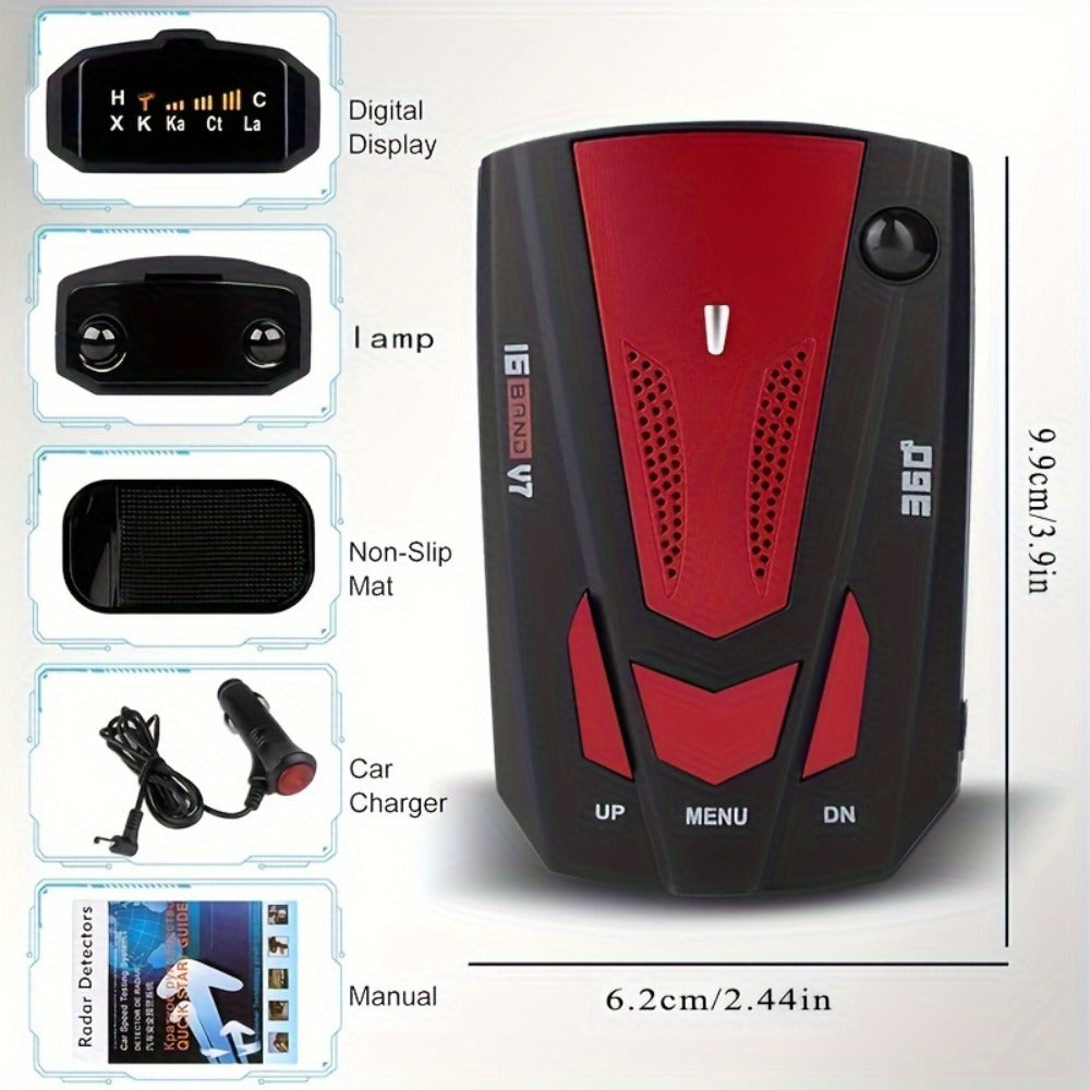 16-Band GPS Detector for Cars 360 Degree Anti-GPS Speed Camera LIDAR Detector Voice Alarm Real-Time Threat Alerts Enhanced Safety Features
