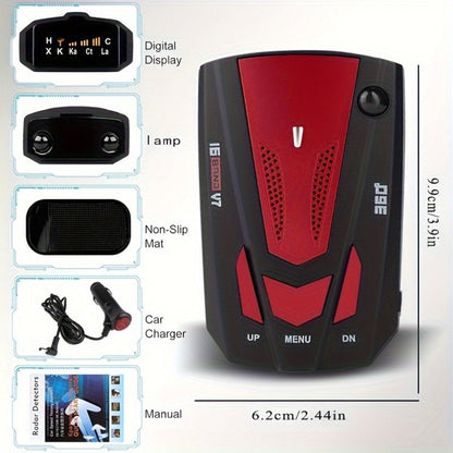 16-Band GPS Detector for Cars 360 Degree Anti-GPS Speed Camera LIDAR Detector Voice Alarm Real-Time Threat Alerts Enhanced Safety Features