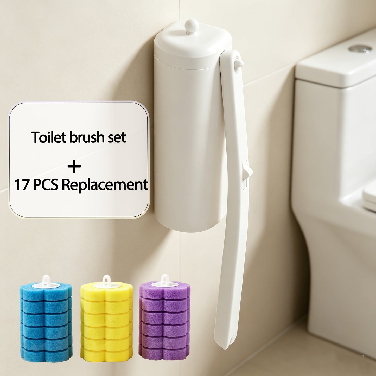 Disposable Toilet Brush Cleaning System with Bracket & Replaceable Heads – Deep Clean Toilet Bathroom Cleaning Kit