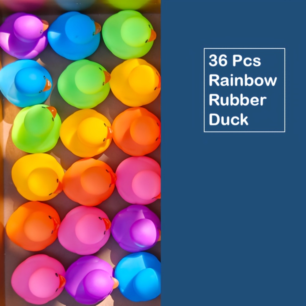 36Pcs Rainbow Rubber Ducks Bulk Pack, Colorful Mini Bath Toys for Pool Party, Holiday Decor & Kids Gift