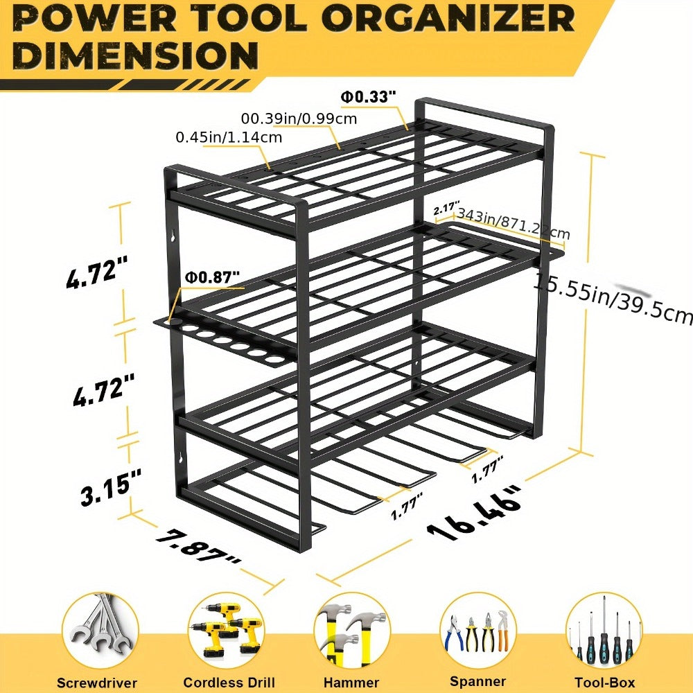 Power Drill Holder Wall Mount, Tool Storage Rack with 3/4 Layer Floating Shelf, Cordless Drill Organizer
