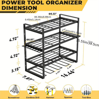 Power Drill Holder Wall Mount, Tool Storage Rack with 3/4 Layer Floating Shelf, Cordless Drill Organizer