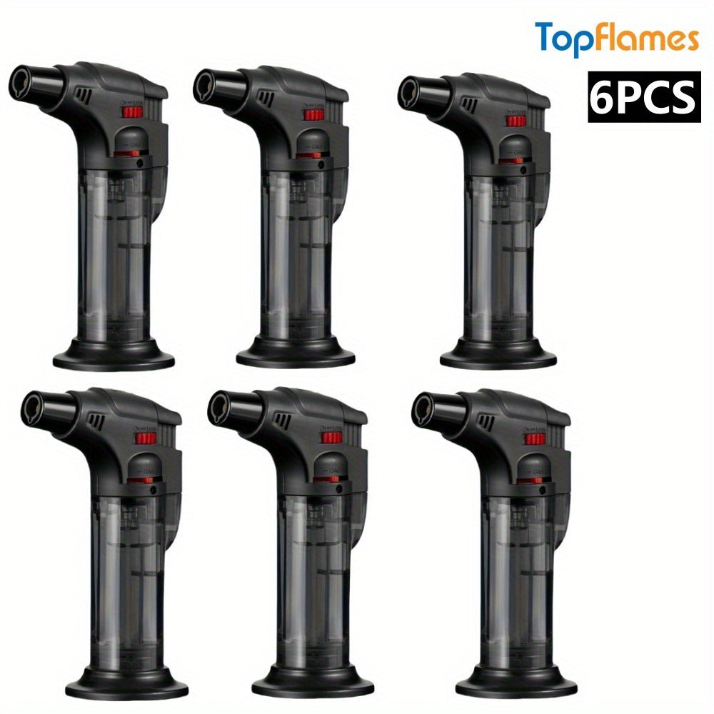 Butane Torch Lighter 6pcs Big Jet Flame Refillable & Adjustable Mini Blow Torch - Gift Box Set for Camping