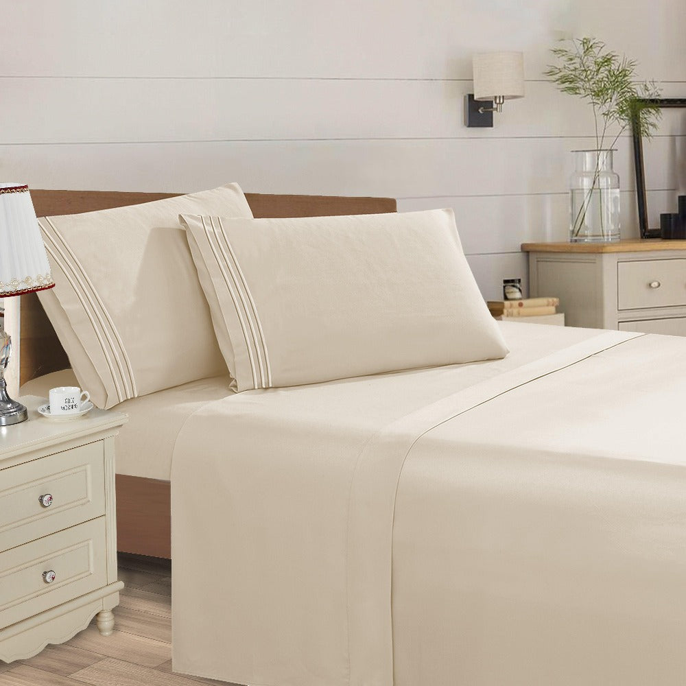 Microfiber Bed Sheet Set 4-Piece Deep Pocket Cooling Sheets Twin Full Queen King Cal King Split King